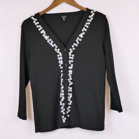 Rafaella Sweaters - Rafaella Women's Size M Snowflake Accented Long Sleeve Cardigan Sweater